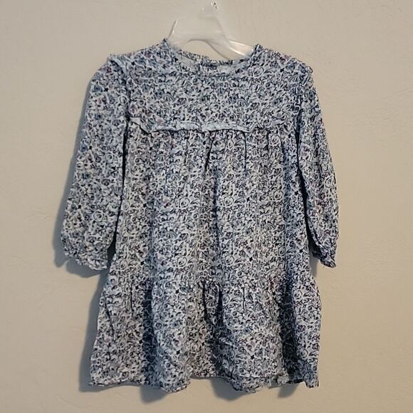 ZARA LIGHT BLUE DAINTY FLORAL LONG-SLEEVE PEASANT DRESS, SIZE 4-5 YEARS - Picture 1 of 9